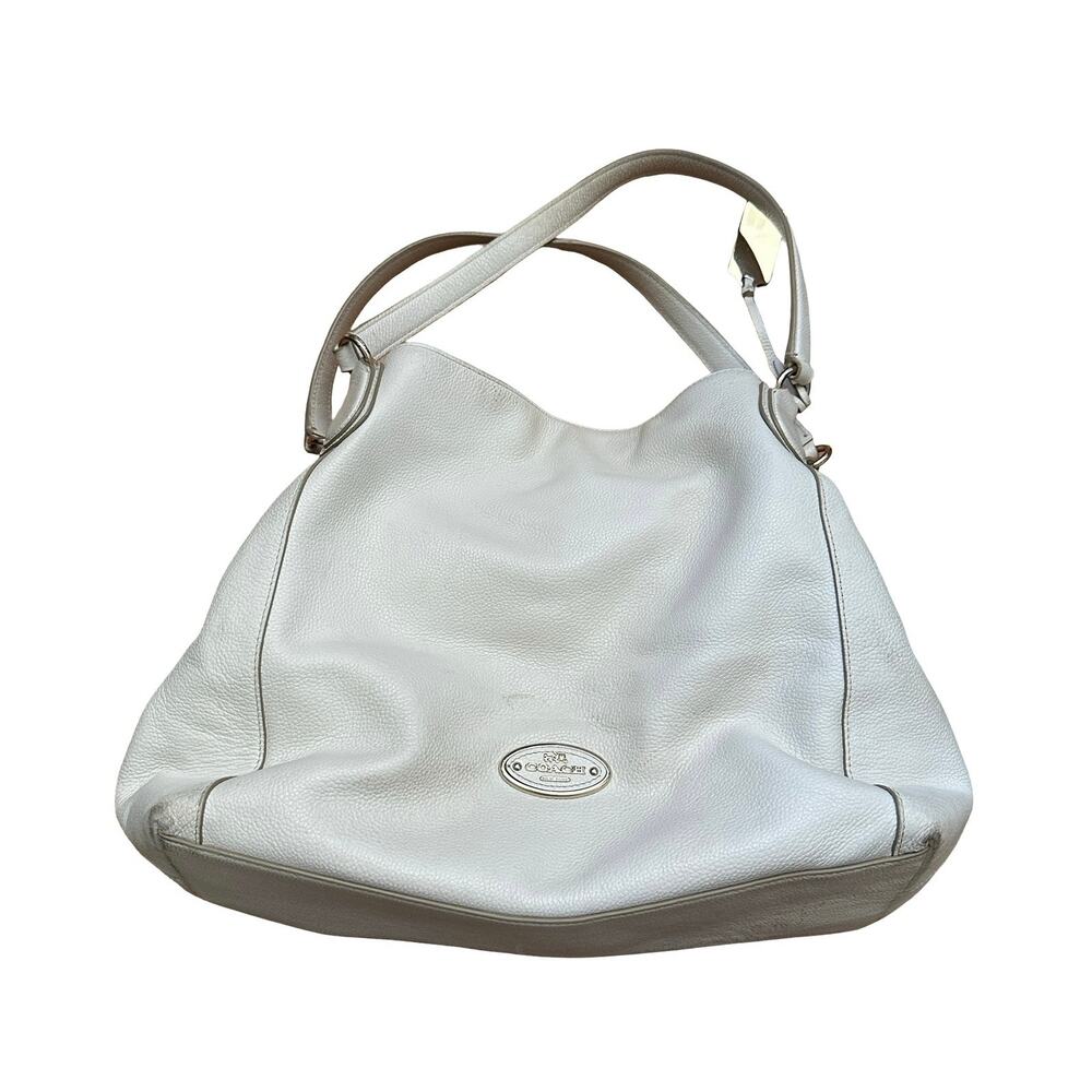 Coach Edie Bag Cream Pebbled Leather Double Strap Purse Off White Satchel Hobo